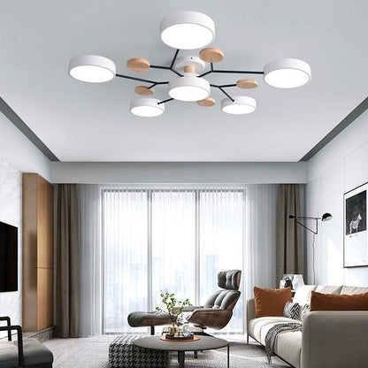 Contemporary Round Iron LED Semi-Flush Pendant Light 