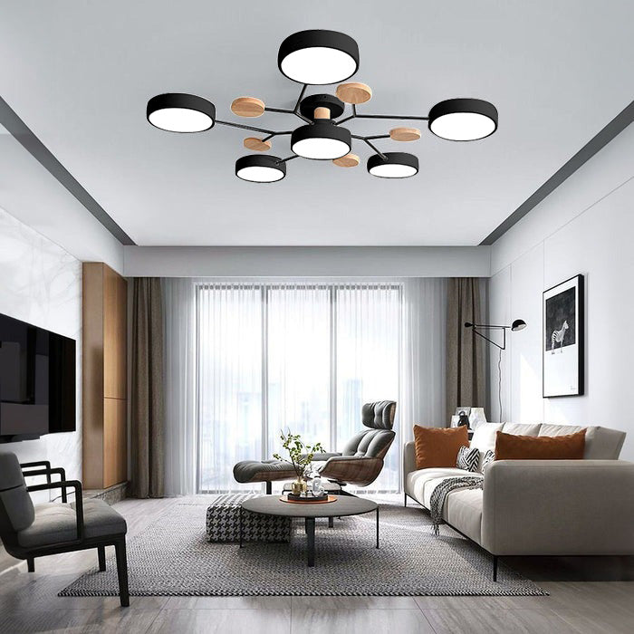 Contemporary Round Iron LED Semi-Flush Pendant Light 