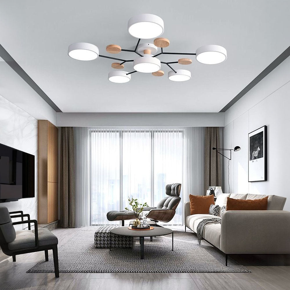 Contemporary Round Iron LED Semi-Flush Pendant Light 