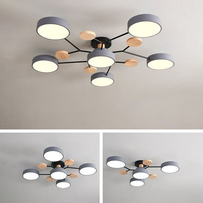 Contemporary Round Iron LED Semi-Flush Pendant Light 