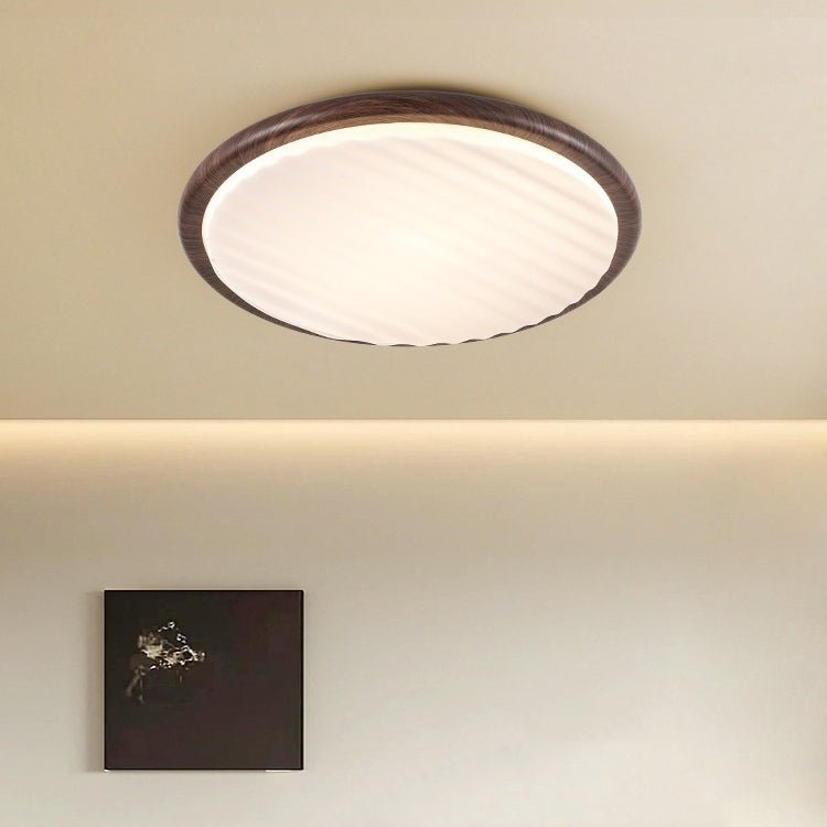 Round Wood Pleated LED Bedroom Ceiling Lamp