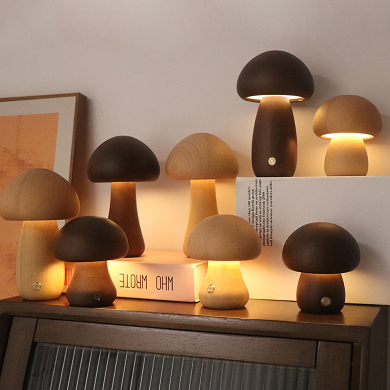 Oplaadbare Houten Paddestoelen Tafellamp