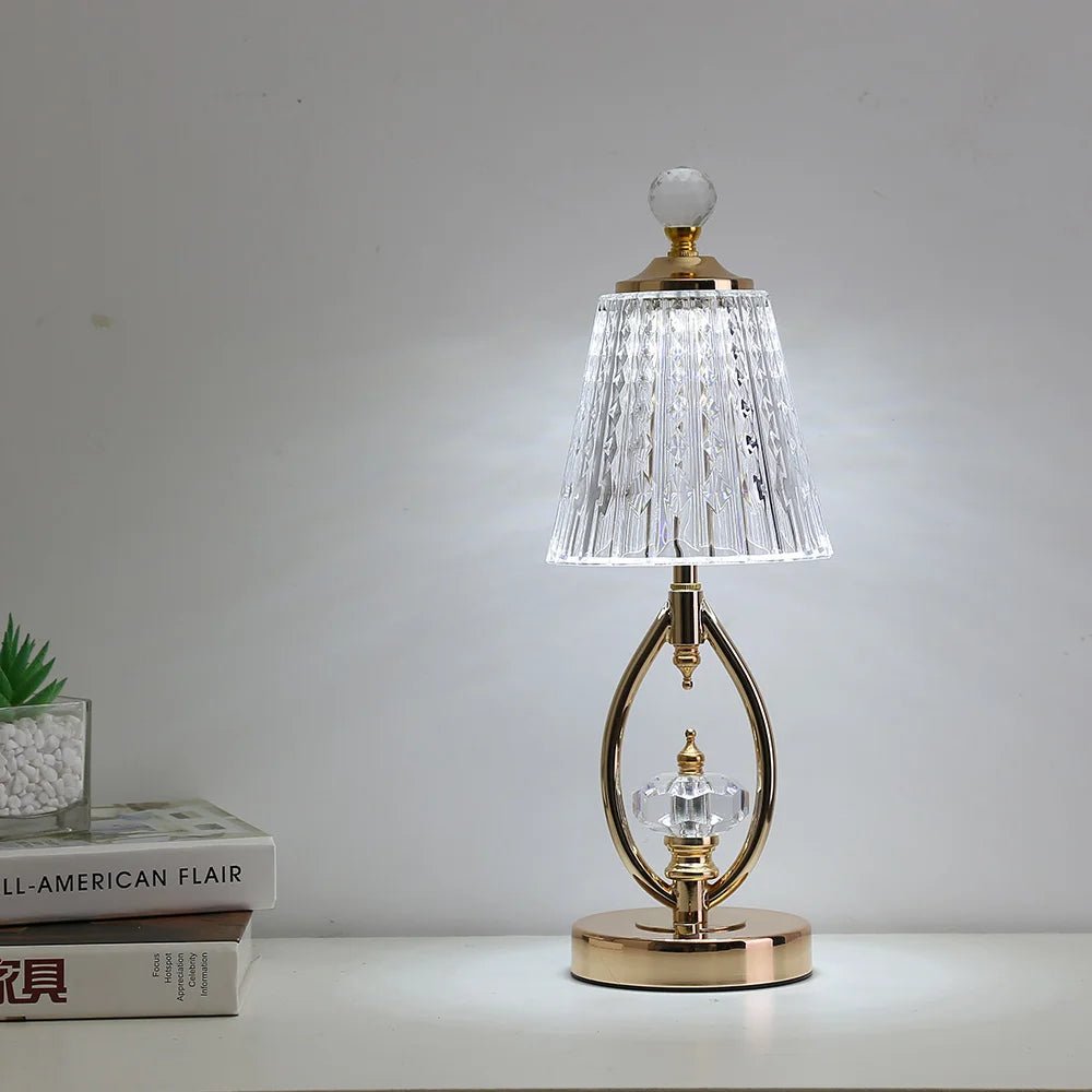 Vintage gold table lamp made of crystal