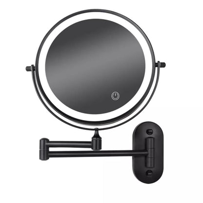 Black rechargeable LED magnifying mirror for make-up and bathroom