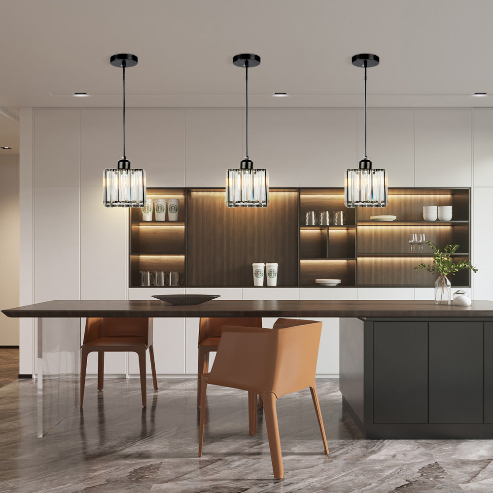 Modern Multi-Head Glass Kitchen Black Pendant Light 