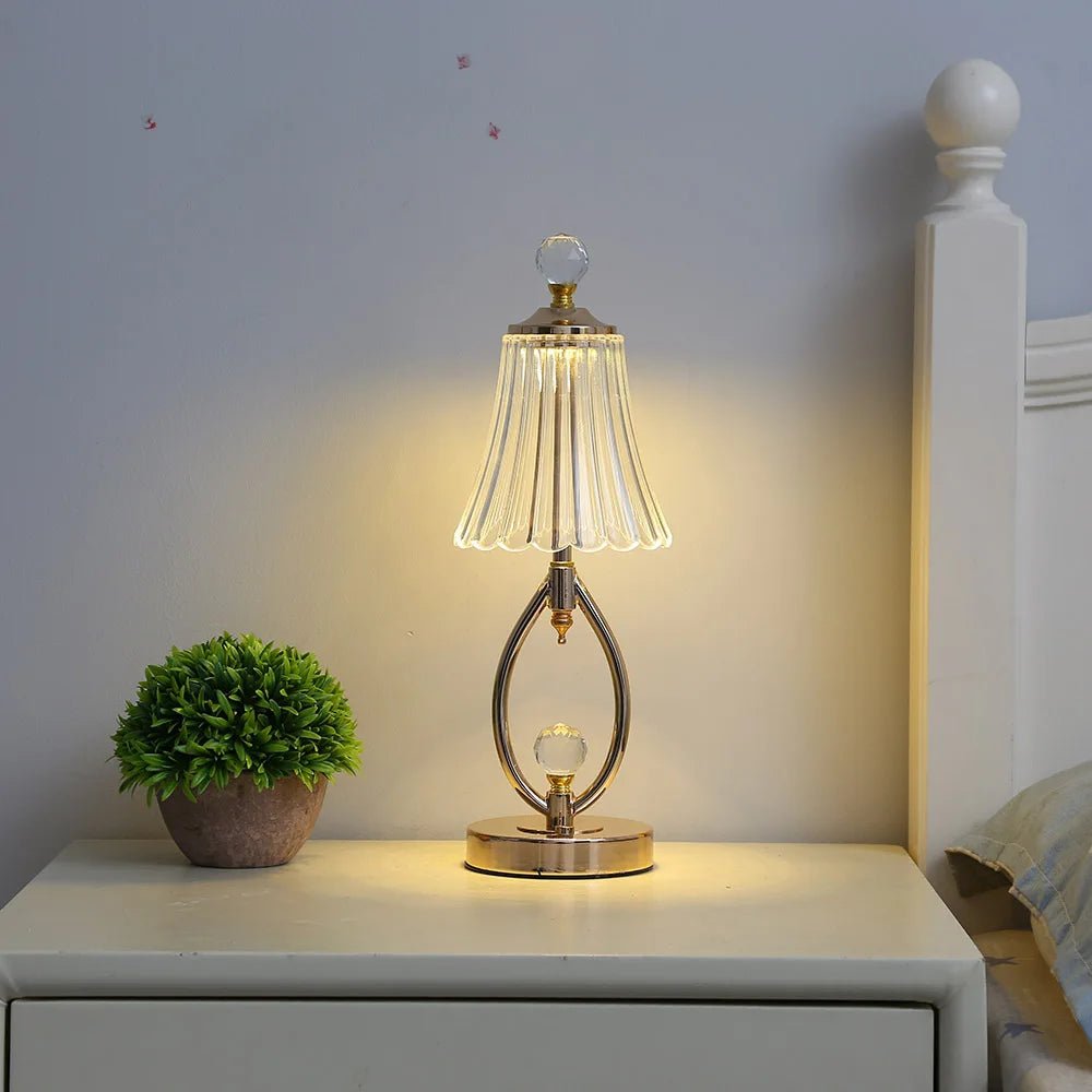 Vintage gold table lamp made of crystal