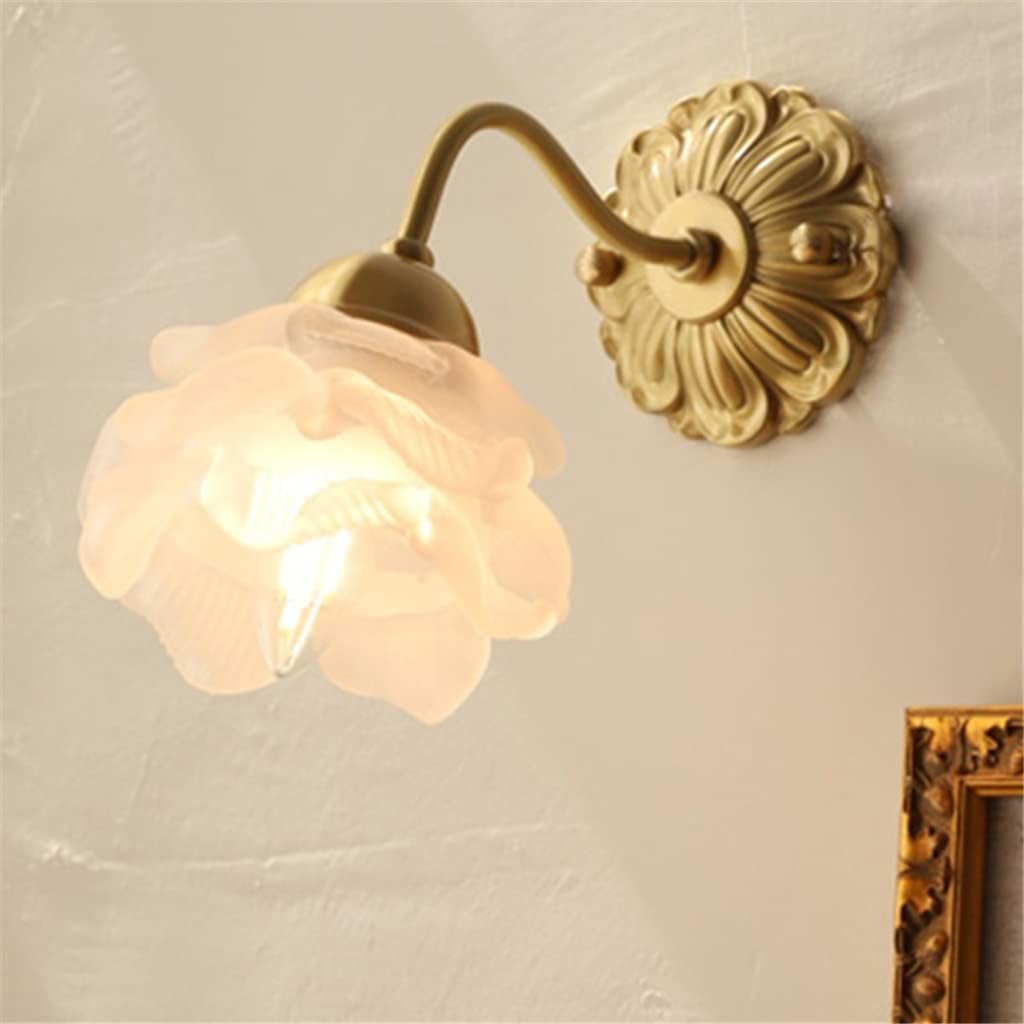 Vintage koperen bloemblad glazen wandlamp