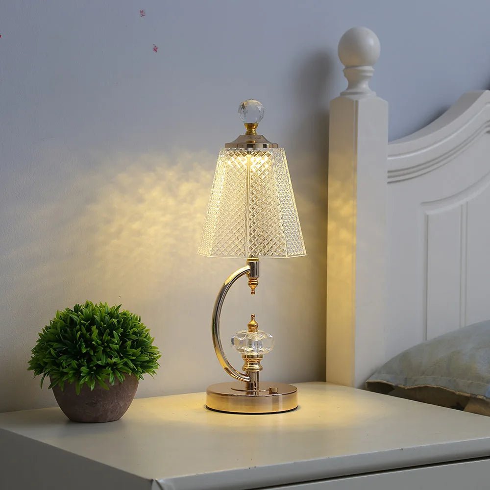 Vintage gold table lamp made of crystal