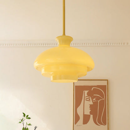 Bauhaus pendant lamp in creamy yellow glass