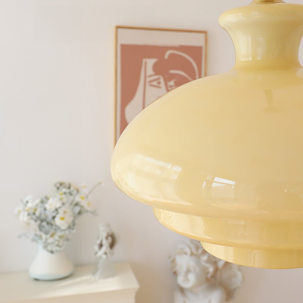 Bauhaus pendant lamp in creamy yellow glass