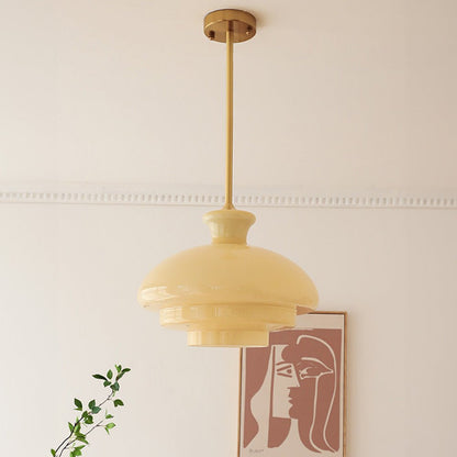 Bauhaus pendant lamp in creamy yellow glass