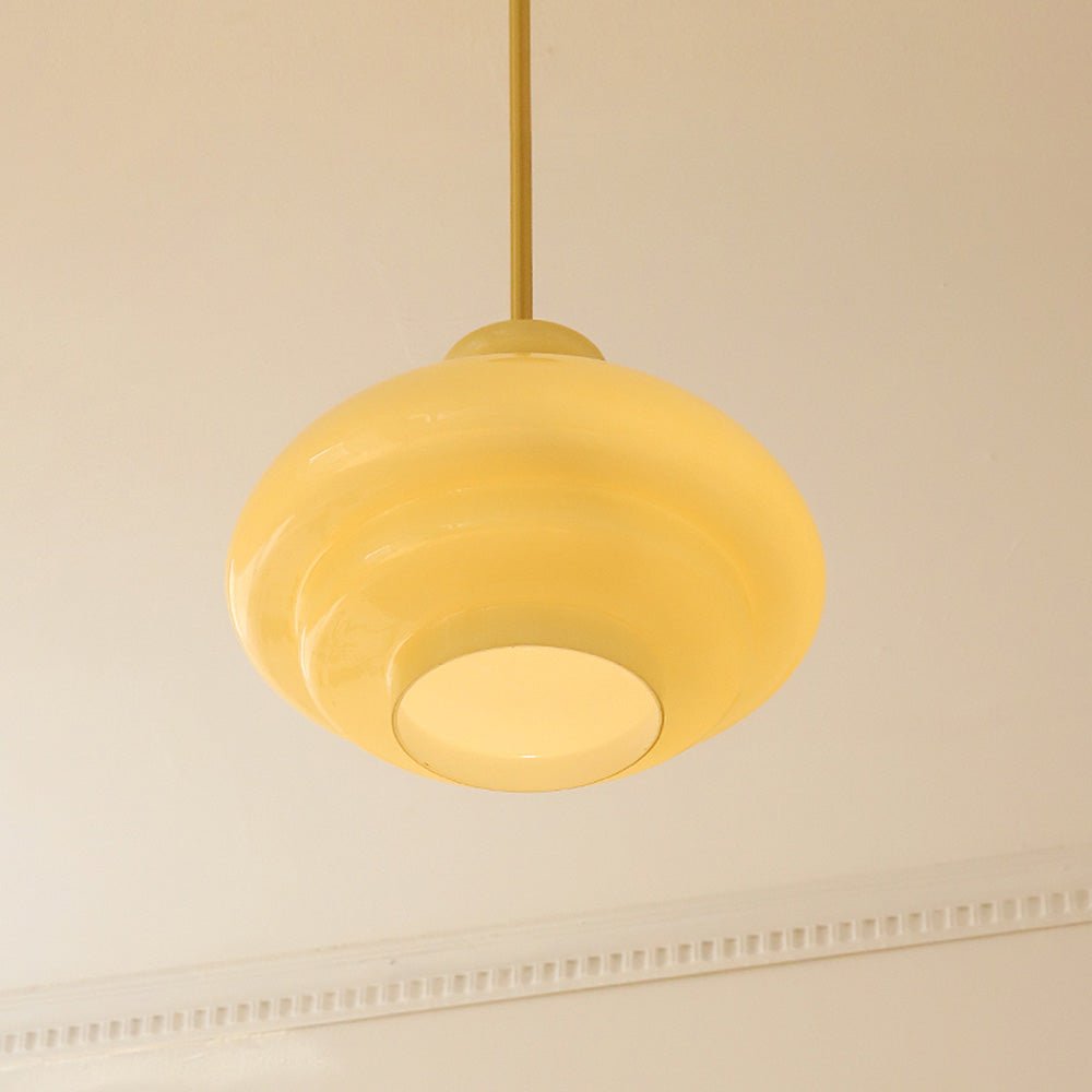 Bauhaus pendant lamp in creamy yellow glass