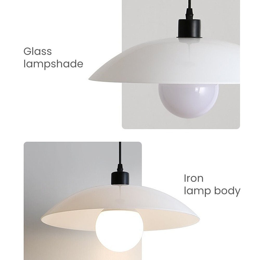 Minimalist pendant lamp made of white laminated glass 