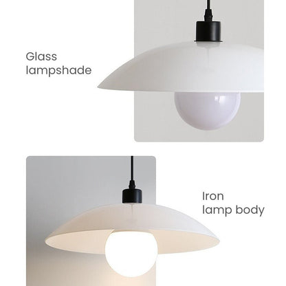 Minimalist pendant lamp made of white laminated glass 