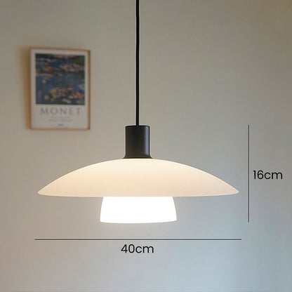 Minimalist pendant lamp made of white laminated glass 