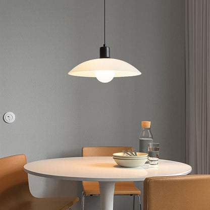 Minimalist pendant lamp made of white laminated glass 