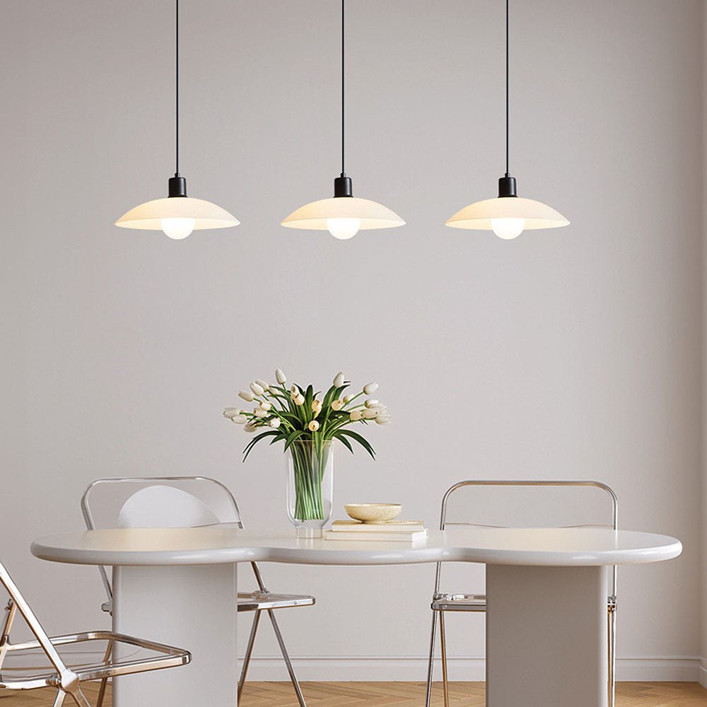 Minimalist pendant lamp made of white laminated glass 