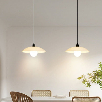 Minimalist pendant lamp made of white laminated glass 