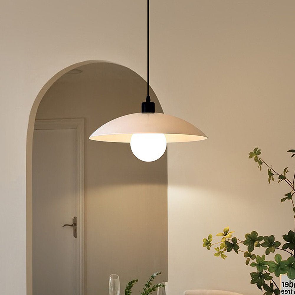 Minimalist pendant lamp made of white laminated glass 