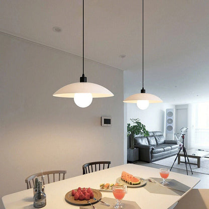 Minimalist pendant lamp made of white laminated glass 