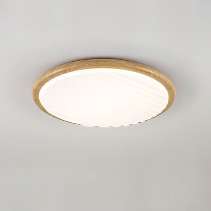 Round Wood Pleated LED Bedroom Ceiling Lamp