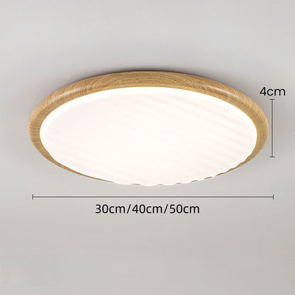 Round Wood Pleated LED Bedroom Ceiling Lamp