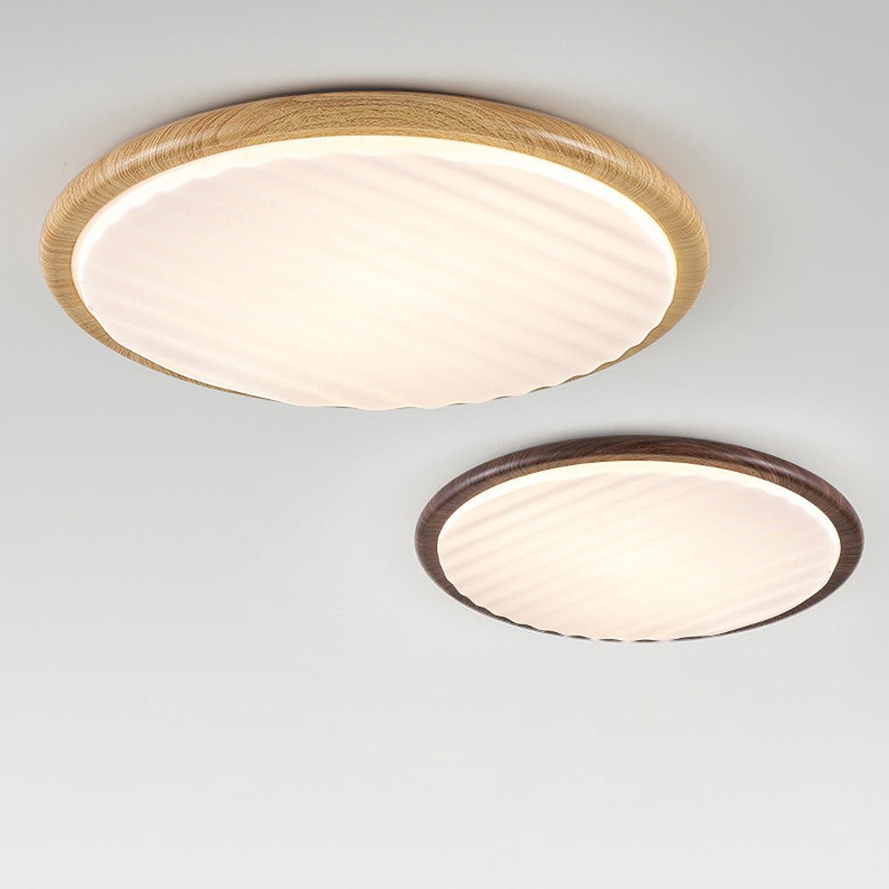 Round Wood Pleated LED Bedroom Ceiling Lamp