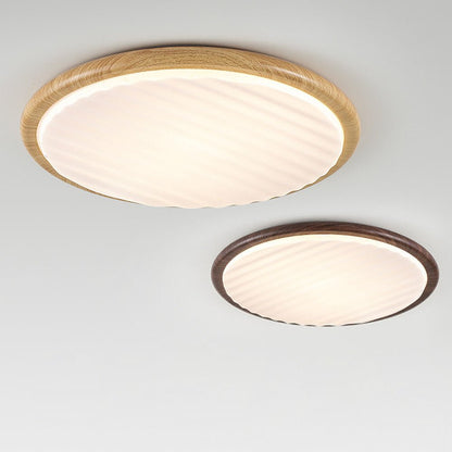 Round Wood Pleated LED Bedroom Ceiling Lamp