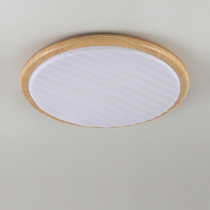 Round Wood Pleated LED Bedroom Ceiling Lamp