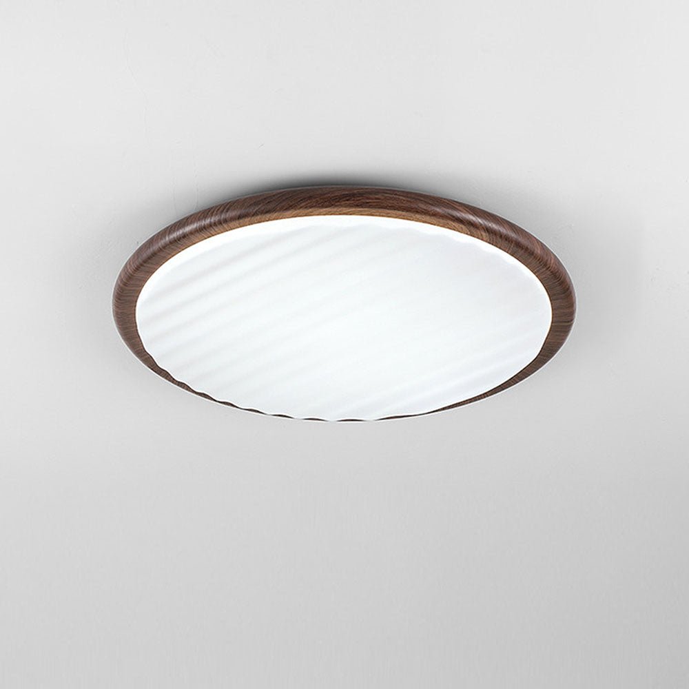 Round Wood Pleated LED Bedroom Ceiling Lamp