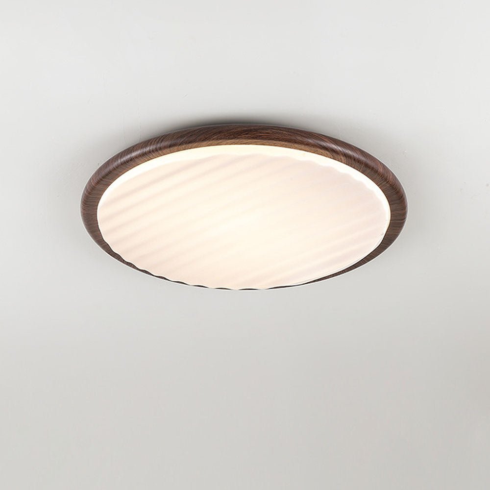 Round Wood Pleated LED Bedroom Ceiling Lamp