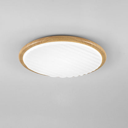 Round Wood Pleated LED Bedroom Ceiling Lamp