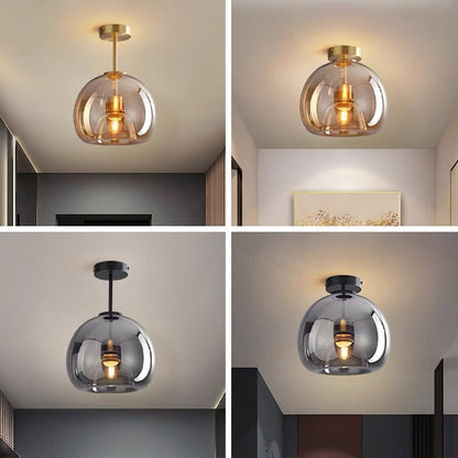 Koperen Retro Glazen Moderne Plafondlamp