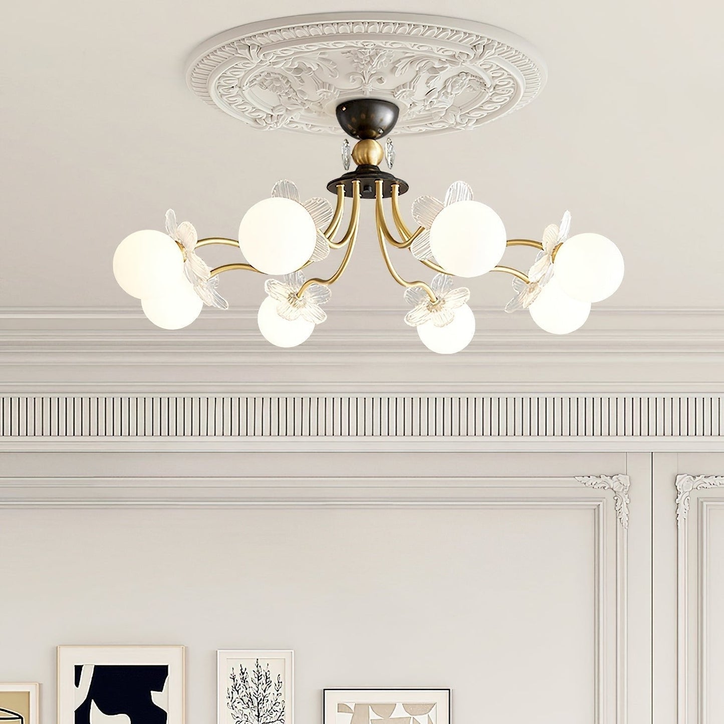 Glass chandelier with blossom flower