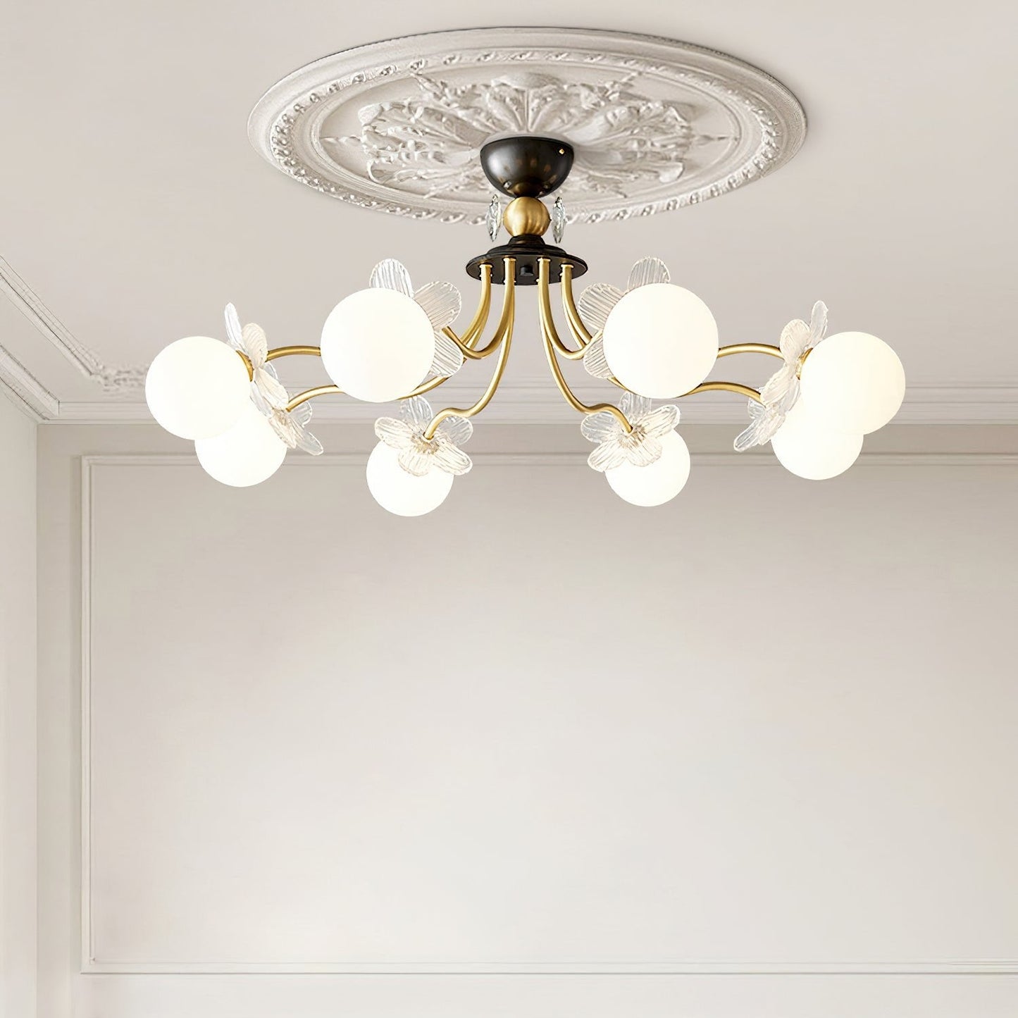 Glass chandelier with blossom flower