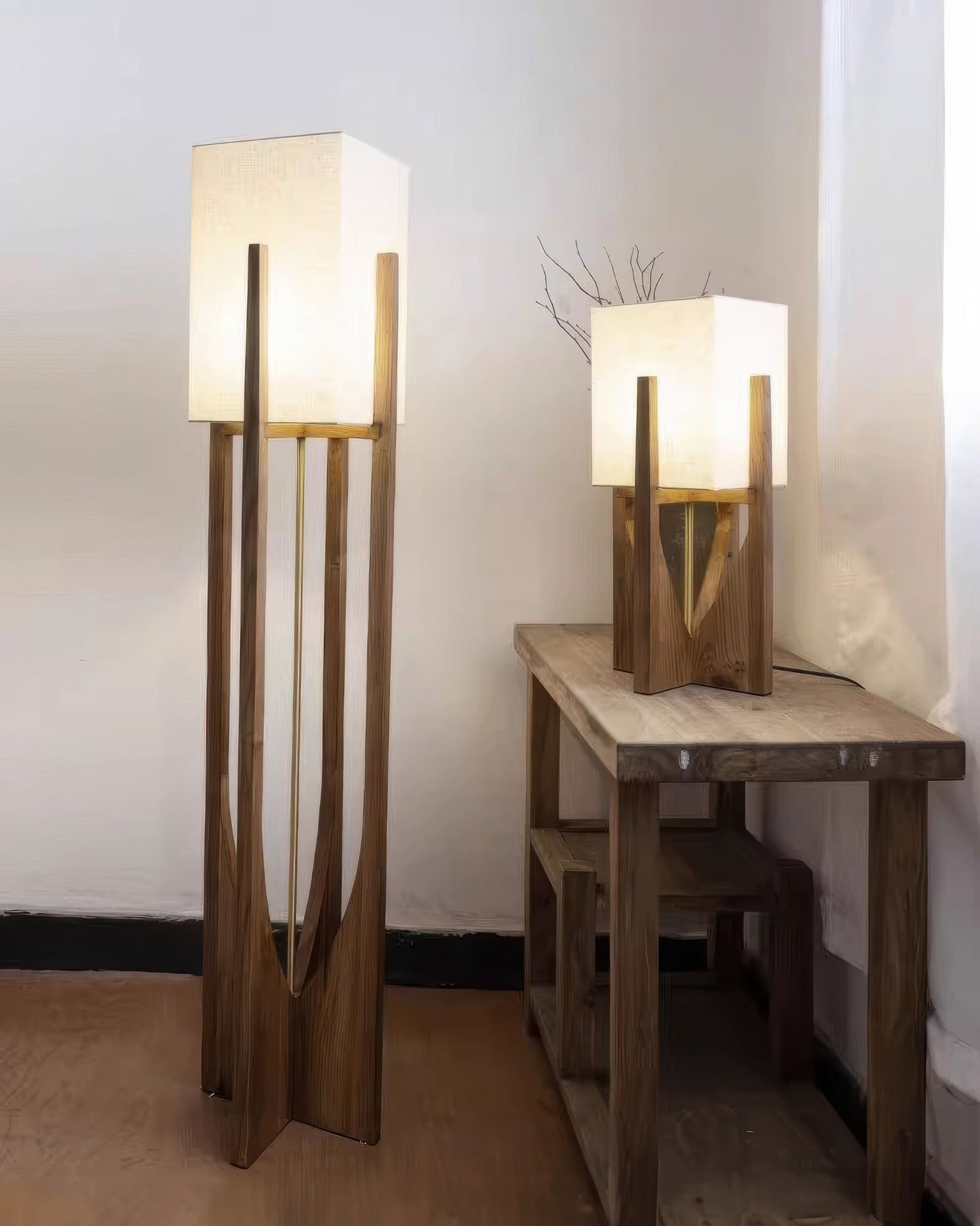 Japanese style walnut floor lamp simple solid wood lamp