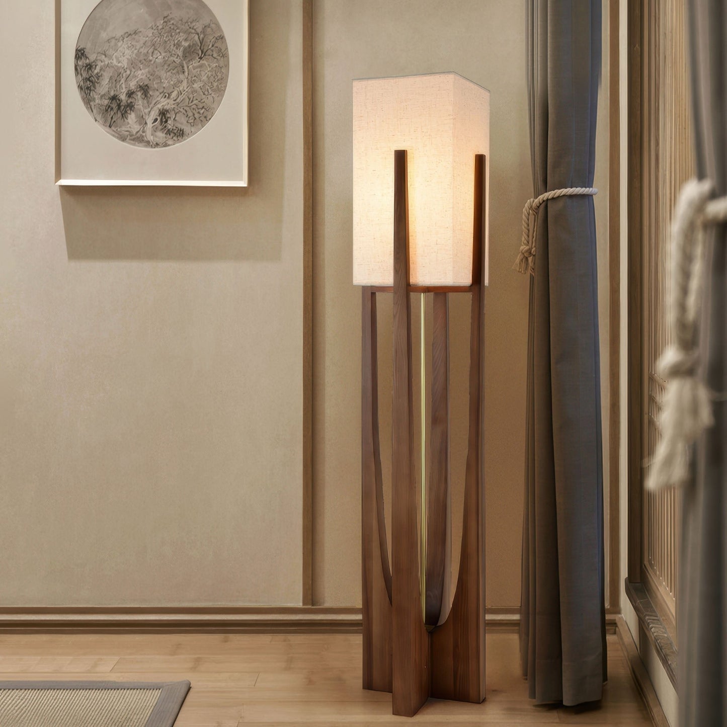 Japanese style walnut floor lamp simple solid wood lamp