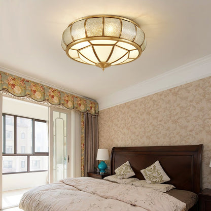 Round glass ceiling lamp with structure