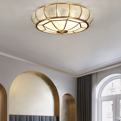 Round glass ceiling lamp with structure