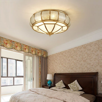 Round glass ceiling lamp with structure