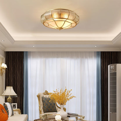 Round glass ceiling lamp with structure