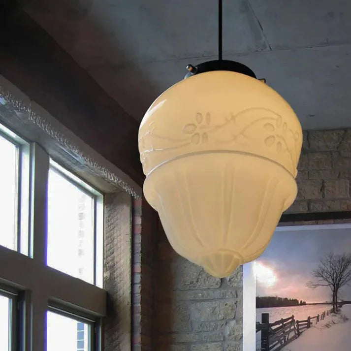 Vintage White Milk Glass Geometric Jar Pendant Lamp