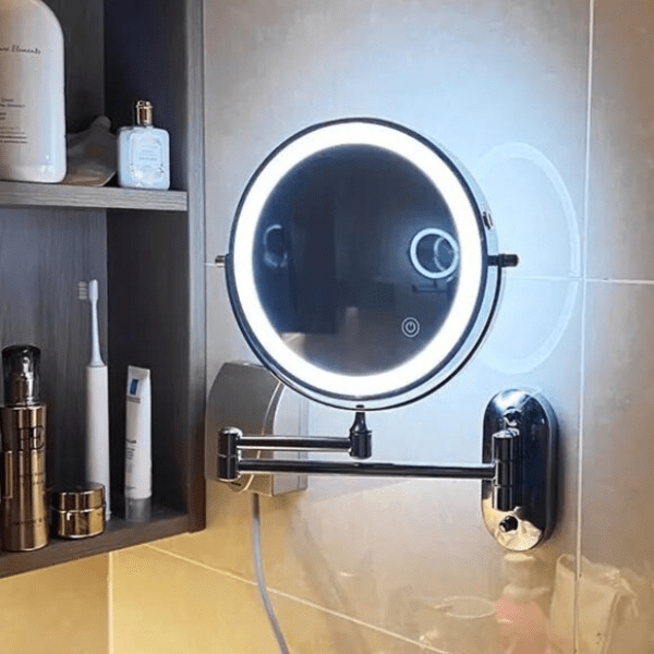 Black rechargeable LED magnifying mirror for make-up and bathroom