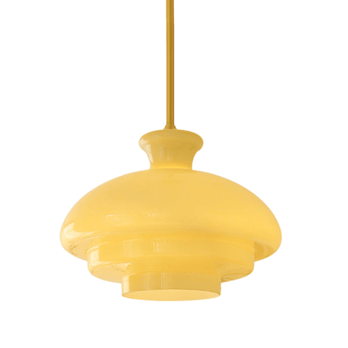 Bauhaus pendant lamp in creamy yellow glass