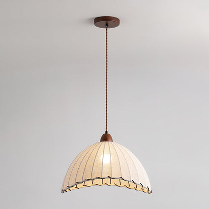 Pendant lamp with wood and fabric