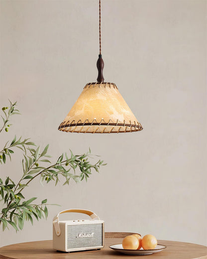 Pendant lamp with wood and fabric