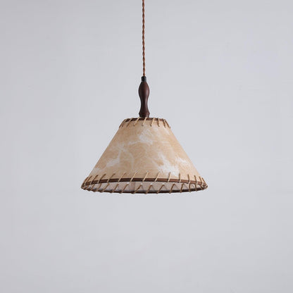 Pendant lamp with wood and fabric