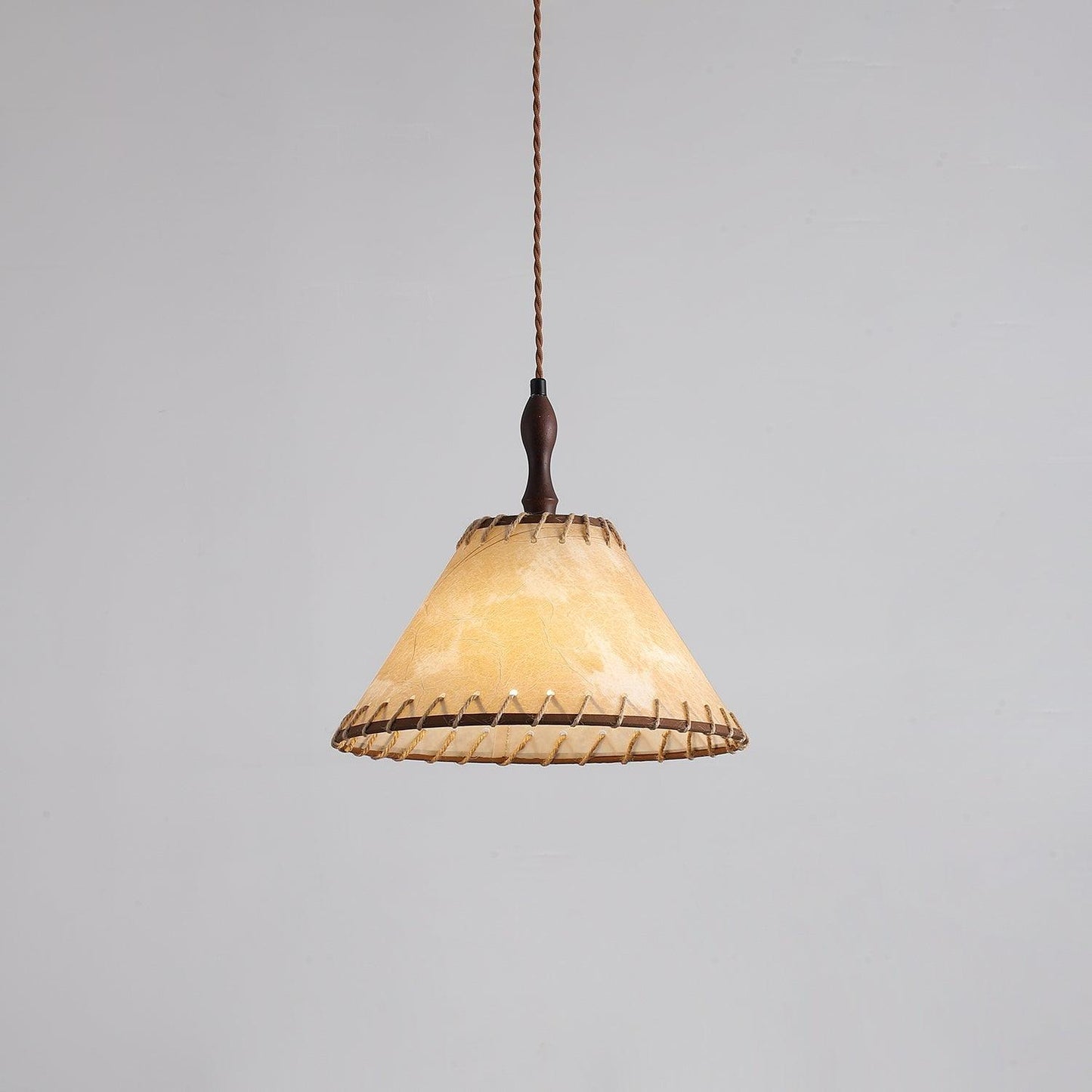 Pendant lamp with wood and fabric