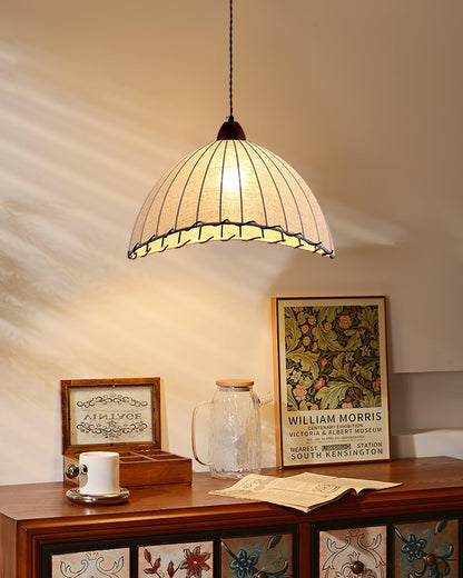 Pendant lamp with wood and fabric