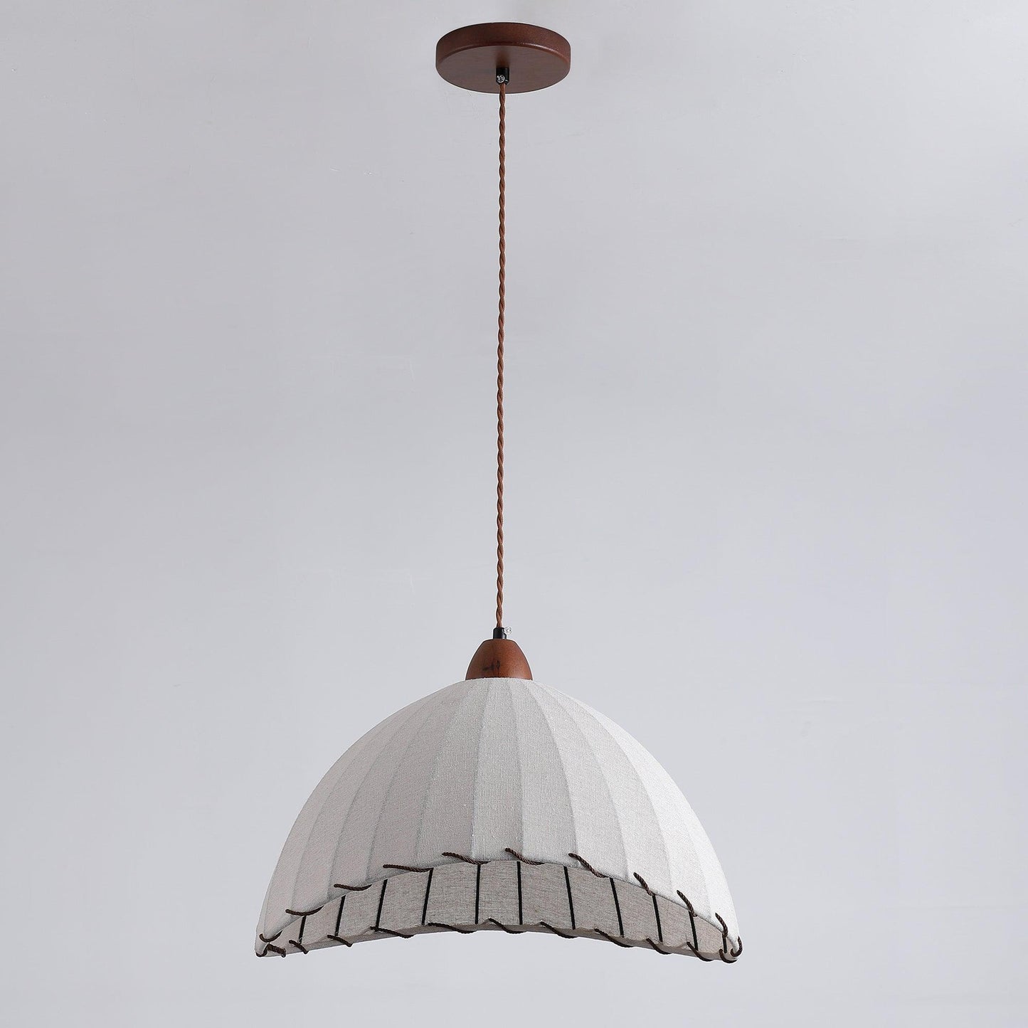 Pendant lamp with wood and fabric